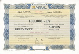 Budapest 1991. 'Magyar Paribas Rt.' Névre Szóló Részvénye 100.000Ft-ról, Szárazpecséttel, Szelvényekkel + Veszprém 1991. - Sin Clasificación