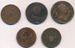 1762-1851. 1kr Cu (5xklf) Közte B, E és G Verdejelek T:2-,3 - Ohne Zuordnung