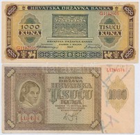 Független Horvát Állam 1941. 1000K + 1943. 1000K T:III
Independent State Of Croatia 1941. 1000 Kuna + 1943. 1000 Kuna C: - Ohne Zuordnung