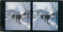 Stereo Foto (Chromoplast) GROSSHOLZLEUTE Isny Schneeschuhläuferinnen Kurs Um 1905 18x9 Cm - Isny