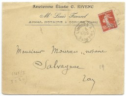 ENVELOPPE SEMEUSE 10c  / CACHET LIMOGES A TOULOUSE / 1909 / CORDES TARN POUR SALVAGNAC - 1877-1920: Semi Modern Period