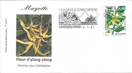 MAYOTTE - ENVELOPPE 1er JOUR FLAMME - FLEUR D'YLANG YLANG N° 42 - MAMOUDZOU - Cartas & Documentos