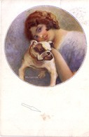 CARTOLINA "GIOVANETTA CON BULLDOG In Tondo" ILLUSTRATORE MONESTIER 1918 - Monestier, C.