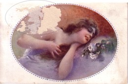 CARTOLINA"GIOVANE DONNA CON ROSE BIANCHE In Ovale" ILLUSTRAT.MONESTIER 1918 - Monestier, C.