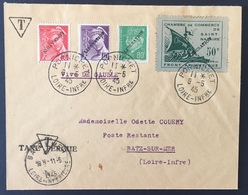 France Poche De Saint Nazaire 1945 Chambre De Commerce Sur Lettre 50c Vert Et Timbres Tous Surchargés Liberation RR - Guerre (timbres De)