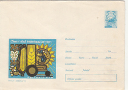 AGRICULTURE, TRACTOR, HARVEST, FIVE YEAR PLAN, COVER STATIONERY, ENTIER POSTAL, 1973, ROMANIA - Agriculture