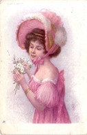 CARTOLINA"DONNA IN ROSA STILE IMPERO" ILLUSTRATORE P.G. N.v. - Usabal