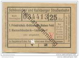 Fahrkarte - Schöneicher Und Kalkberger Strassenbahn - Friedrichshagen - Kleinschönebeck - Rüdersdorf - Fahrschein 25Rpf. - Europe