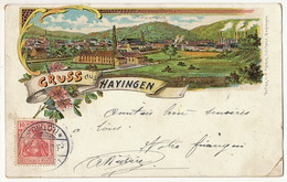 Gruss Aus Hayingen Hayange  Edit Konig Coiffeur Litho 1909 Pli Coin Inf . D. - Hayange