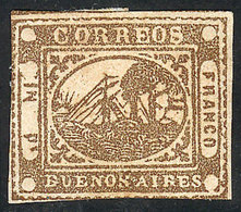 83 ARGENTINA: GJ.10, IN Ps. Yellowish Dun, Mint Without Gum, Fantastic Example Of Wide Margins, Excellent Quality, With  - Buenos Aires (1858-1864)