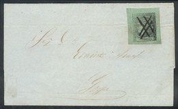 86 ARGENTINA: GJ.4, Yellow-green, Franking An Entire Letter Sent From YAGUARETÉ CORÁ To Goya On 15/MAR/1864, Excellent Q - Corrientes (1856-1880)