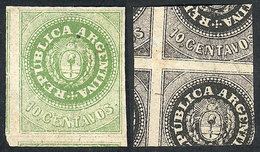 95 ARGENTINA: GJ.8, 10c. Green, PROOF In Green Color With Another Impression In Black On Back, Very Fine Quality, Very R - Neufs