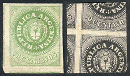 95 ARGENTINA: GJ.8, 10c. Green, PROOF In Green Color With Another Impression In Black On Back, Very Fine Quality, Very R - Ungebraucht