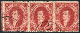 103 ARGENTINA: GJ.26, 5th Printing, Beautiful Used Strip Of 3 (the Stamp In The Center With Minor Defect), Very Nice And - Nuevos