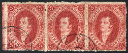 103 ARGENTINA: GJ.26, 5th Printing, Beautiful Used Strip Of 3 (the Stamp In The Center With Minor Defect), Very Nice And - Ungebraucht