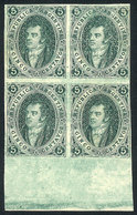 109 ARGENTINA: Official Reprint Made By Cia. Sudamericana De Billetes De Banco In 1888, Block Of 4 In Green, With Lower  - Unused Stamps