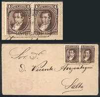 112 ARGENTINA: GJ.36, Pair Franking A Cover Sent To Salta, With Rectangular Datestamp Of TUCUMÁN (CIUDAD), Including The - Autres & Non Classés