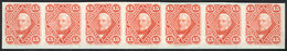 121 ARGENTINA: GJ.40, 1867 15c. San Martín, PROOF In Orange, Strip Of 7 Printed On Thin Paper, Glued To Thick Paper Supp - Autres & Non Classés