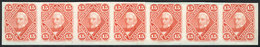 121 ARGENTINA: GJ.40, 1867 15c. San Martín, PROOF In Orange, Strip Of 7 Printed On Thin Paper, Glued To Thick Paper Supp - Otros & Sin Clasificación