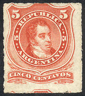 129 ARGENTINA: GJ.48, 1876 5c. Rivadavia Rouletted, Mint Original Gum, Very Fresh, VF Quality! - Other & Unclassified