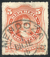 131 ARGENTINA: GJ.48, 1876 5c. Rivadavia Rouletted, Used In MENDOZA, Excellent Quality! - Other & Unclassified