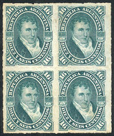 137 ARGENTINA: GJ.50, 1876 16c. Belgrano Rouletted, Block Of 4, Mint Without Gum, VF Quality! - Andere & Zonder Classificatie