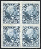 138 ARGENTINA: GJ.51, 1876 20c. Vélez Sársfield Rouletted, Block Of 4, Mint Without Gum, VF Quality! - Andere & Zonder Classificatie