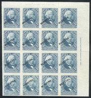 139 ARGENTINA: GJ.51, 1876 20c. Vélez Sársfield Rouletted, Large Block Of 16 With MUESTRA Overprint, And Sheet Corner Wi - Sonstige & Ohne Zuordnung