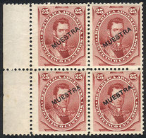 146 ARGENTINA: GJ.56, 1877 25c. Alvear, Mint Block Of 4 With MUESTRA Ovpt, VF Quality! - Otros & Sin Clasificación