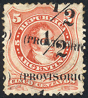 147 ARGENTINA: GJ.59h, 1882 Provisional Of ½c. On 5c., With Variety: DOUBLE Overprint, ONE DIAGONAL And With Offset Impr - Altri & Non Classificati