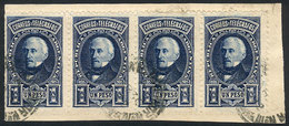 155 ARGENTINA: GJ.115, 1889 1P. San Martín, Strip Of 4 Used On Fragment, Excellent Quality, Very Rare! - Other & Unclassified