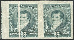 156 ARGENTINA: RARE VARIETY ON A TRIAL COLOR PROOF: GJ.144, Proof In Light Green On Thin Paper, Pair, The Left Stamp Wit - Other & Unclassified