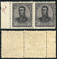 160 ARGENTINA: GJ.287b, 1908 50c. San Martín In Oval, Pair WITH AND WITHOUT WATERMARK, Excellent Quality! - Other & Unclassified