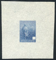 164 ARGENTINA: GJ.318, 1911 Plowman, DIE PROOF In Blue, Denomination Box Empty, Printed On Very Thin Paper (Indian), VF! - Sonstige & Ohne Zuordnung