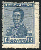 168 ARGENTINA: GJ.518, 1920 San Martín 12c. With FISCAL SUN Watermark, Used, Very Fine Quality, Rare, Catalog Value US$2 - Otros & Sin Clasificación