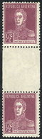 171 ARGENTINA: GJ.594EHB, 1924 ½c. San Martín, Vertical GUTTER Pair, Mint Lightly Hinged, VF Quality! - Sonstige & Ohne Zuordnung