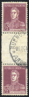 172 ARGENTINA: GJ.594EHB, 1924 ½c. San Martín, Vertical GUTTER Pair, Used, VF Quality, Rare! - Otros & Sin Clasificación