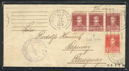 177 ARGENTINA: GJ.619, San Martín 30c. Printed On RIBBED PAPER + 5c., Franking A Mourning Cover Sent By Airmail From Bue - Andere & Zonder Classificatie