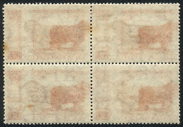 180 ARGENTINA: GJ.757a, 1935/52 30c. Sheep, Block Of 4 With Variety: DOUBLE IMPRESSION, ONE ON BACK (in Positive), Extre - Other & Unclassified