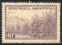 181 ARGENTINA: "GJ.758SG, 40c. Sugar Cane, PRINTED ON GUM Variety, Only Known With The Commercial Perfin ""BB"" (of Bung - Other & Unclassified