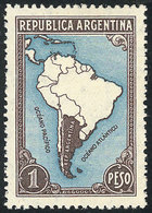 182 ARGENTINA: "GJ.760a, 1P. Map With Borders, With Variety: ""White Line Along The Argentina-Chile Border"" (position 5 - Otros & Sin Clasificación