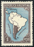 182 ARGENTINA: "GJ.760a, 1P. Map With Borders, With Variety: ""White Line Along The Argentina-Chile Border"" (position 5 - Sonstige & Ohne Zuordnung