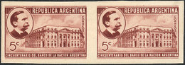 188 ARGENTINA: GJ.853, Banco De La Nación 50th Anniv., PROOF In The Adopted Color, Imperforate Pair Printed On Glazed Pa - Andere & Zonder Classificatie