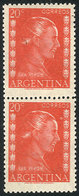 195 ARGENTINA: GJ.1006A, 20c. Eva Perón, Printed On National Unsurfaced Paper, Pair With DOUBLE IMPRESSION Variety, Not  - Autres & Non Classés
