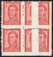203 ARGENTINA: GJ.1139A, 4P. San Martín, Block Of 4, The Right Stamps With Fantastic Paper Fold, Spectacular, Excellent  - Autres & Non Classés