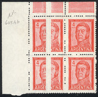 204 ARGENTINA: GJ.1139A, 4P. San Martín, Block Of 4, The Left Stamps With Fantastic Paper Fold, Spectacular, Excellent Q - Other & Unclassified