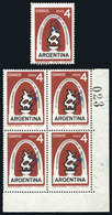 207 ARGENTINA: GJ.1265a, 1963 Congress Of Neurosurgery, Corner Block Of 4 With The Light Blue Coor With STRONG Rightward - Otros & Sin Clasificación