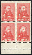 210 ARGENTINA: GJ.1302, Block Of 4 With DOUBLE PERFORATION At Bottom Producing Small Labels On The Sheet Margin, Excelle - Autres & Non Classés