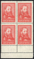 210 ARGENTINA: GJ.1302, Block Of 4 With DOUBLE PERFORATION At Bottom Producing Small Labels On The Sheet Margin, Excelle - Sonstige & Ohne Zuordnung