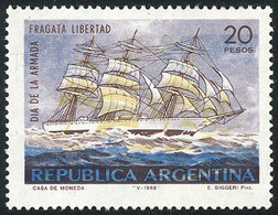 213 ARGENTINA: GJ.1445, 1968 Frigate Libertad, With VARIETY: Blue And Yellow Color With Strong Downward Shift, VF Qualit - Other & Unclassified